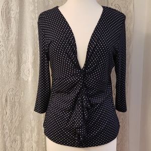 Navy blue/white polka dot 3/4 top